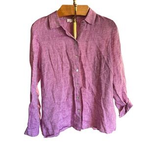 J Jill Love Linen Lilac Purple 100% Linen Button Down Shirt Pearlescent Buttons